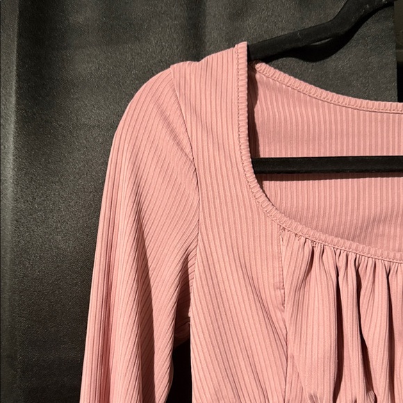Pink Ribbed Long Sleeve Crop Top - Picture 2 of 4